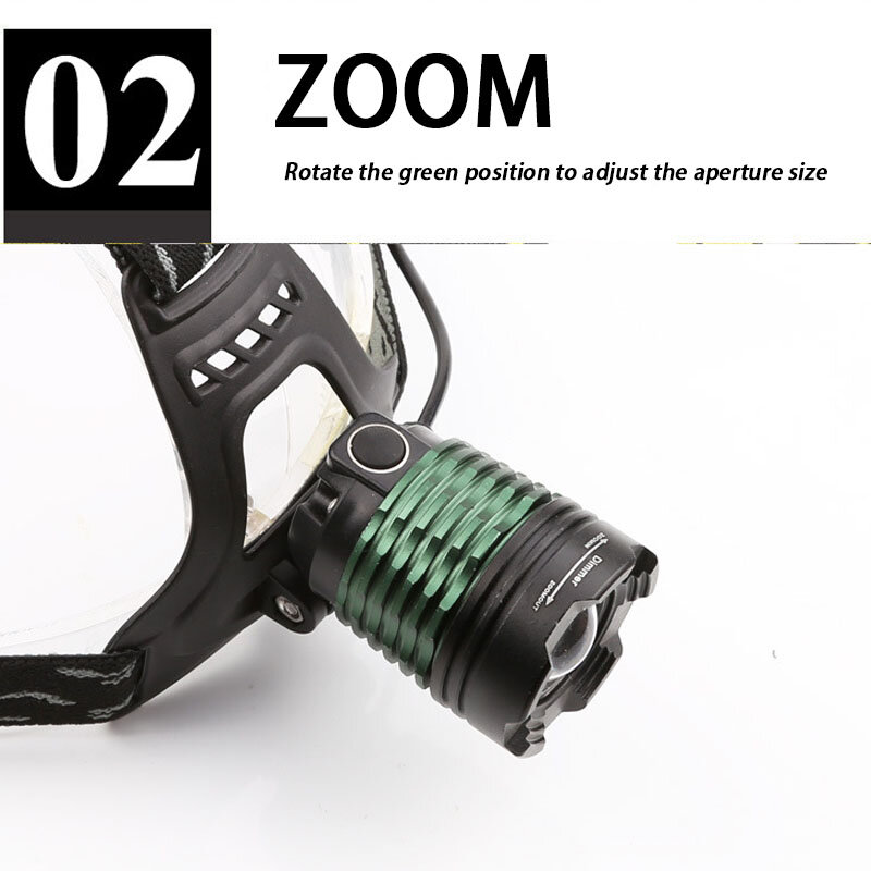 KOOJN-Lámpara de cabeza con Zoom T6, luz LED fuerte, carga remota, montada en la cabeza, para pesca nocturna, Camping y senderismo