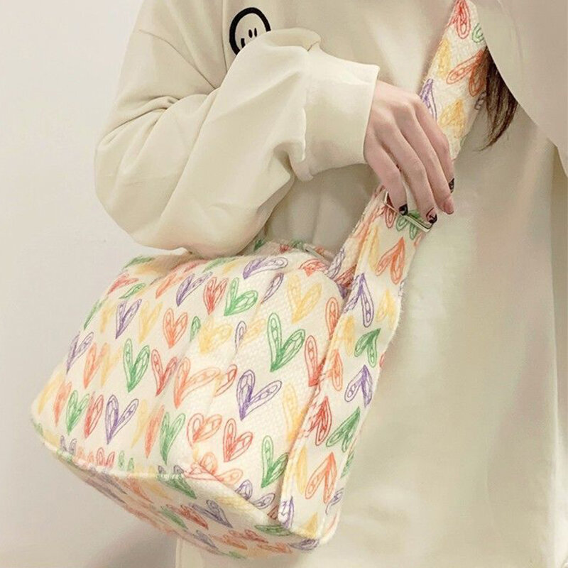 Autumn & Winter Rainbow Love Square Bag for Women Cute Colorful Printed Plush Shoulder Bag Fashion Female Casual Crossbody Bags