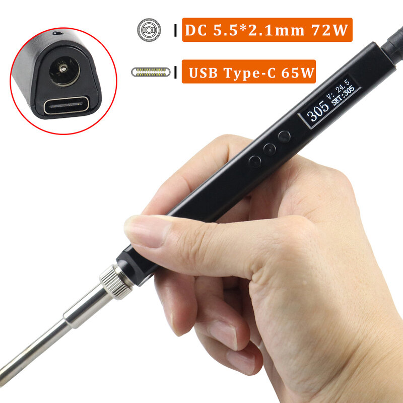 Solder OLED Digital Mini, alat stasiun Solder las listrik suhu dapat disesuaikan T12 USB tipe-c PD 65W