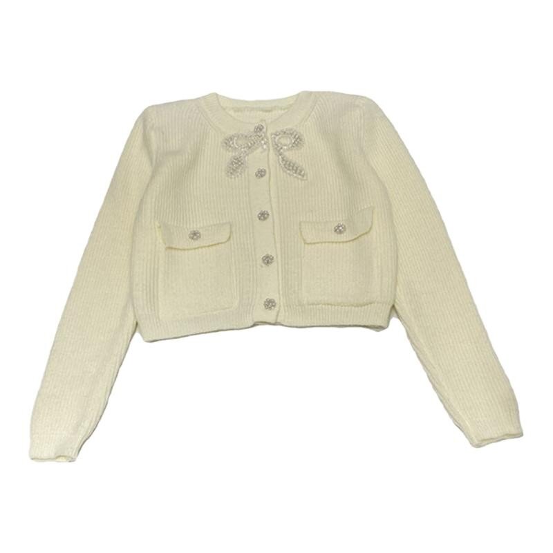Miiiix French Design Feeling Bow Sweater Short Jacket Women's Winter 2024 New Loose and Warm Long Sleeved Knitted Cardigan