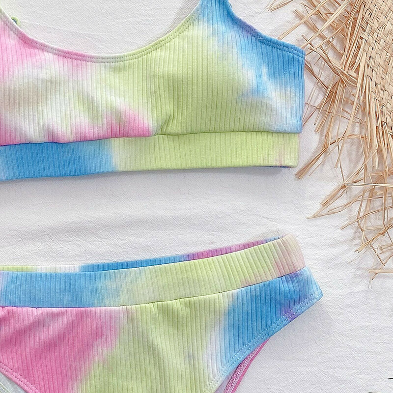 Bikini Sexy para mujer, traje de baño de dos piezas con estampado Floral, conjunto de Bikini clásico de cintura alta