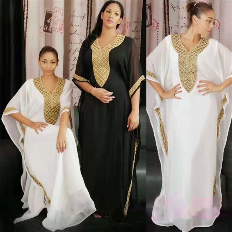 Bata de gasa para mujer musulmana africana, ropa de estilo étnico, falda grande, vestido sólido, 8008 #