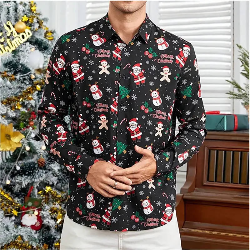 Рождественская рубашка с изображением снеговика, Высококачественная модная мужская рубашка с пуговицами, дизайнерские топы с лацканами, модель 2024