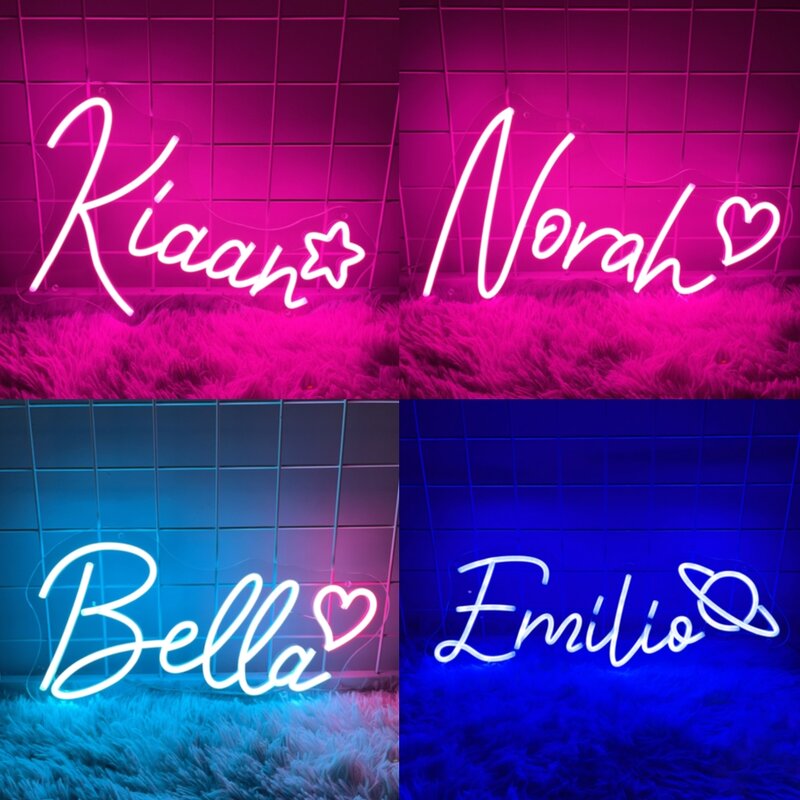 Tanda Neon nama tanda nama kustom lampu malam Neon pribadi hadiah ulang tahun Natal kamar anak laki-laki perempuan dekorasi kamar tidur gantungan dinding