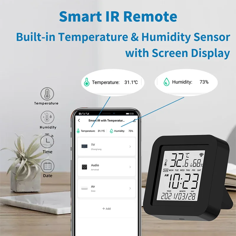 Indoor Universal IR Controller USB Wired with Temperature and Humidity Sensor LCD Screen Display Smart Wireless Digital Sensor