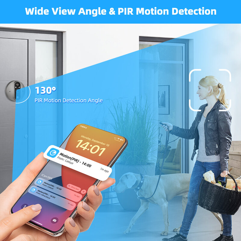 2.4G WiFi Doorbell with Camera ICam365 APP 5000mAh Door Eye Camera Infrared Door Peephole Camera Video Intercom for Home