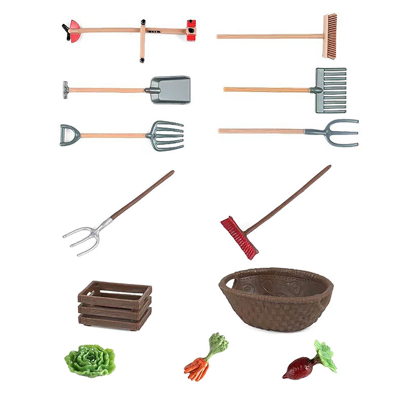 Miniature Farm Tool for Dollhouse, Miniature Shovel, Rake, Lawn Mower, Vegetable Model, Outdoor Planting Scene, Garden Farming Tool, 1 Set