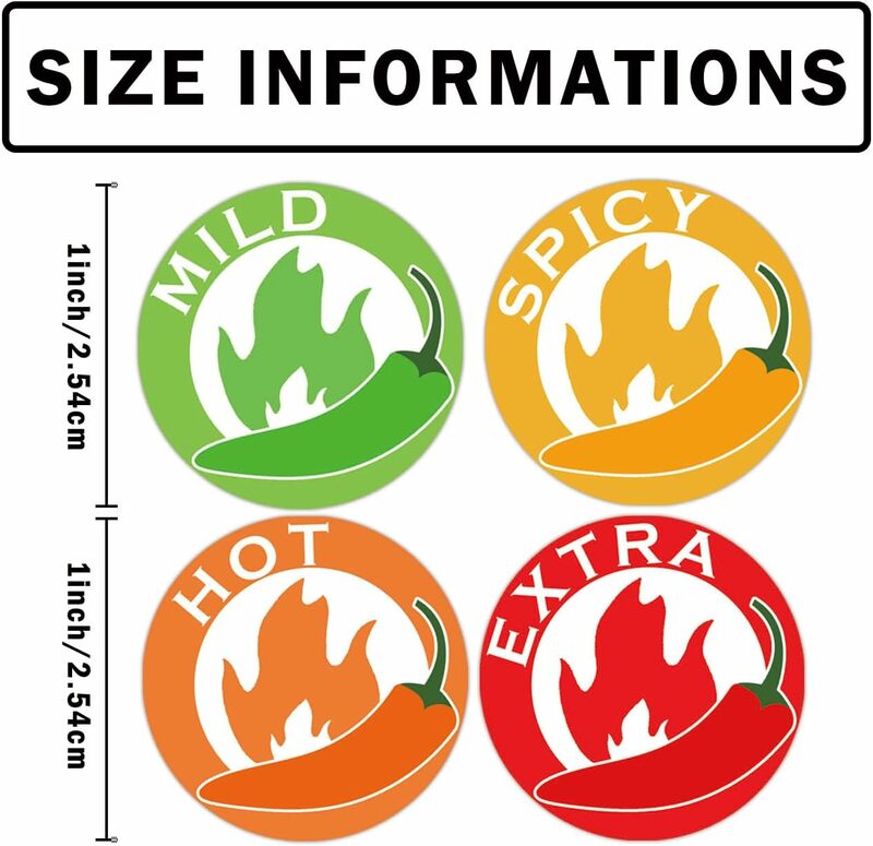 레드 칠리 고추 라벨, 4 단계 향신료 표시 스티커, 식료품 가게 음식 경고, 1 인치