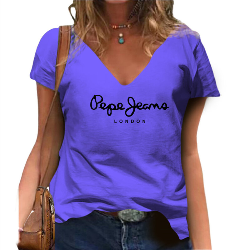 T-shirt donna moda t-shirt oversize donna manica corta tinta unita stampa floreale abbigliamento scollo a v maglietta estiva femminile Y2k Top