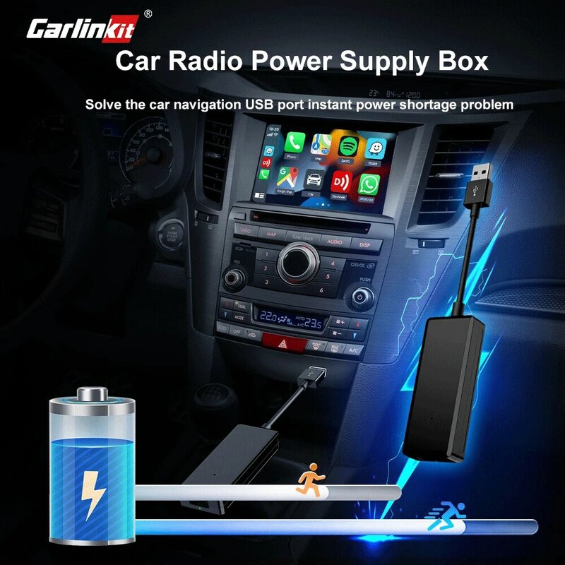 CarlinKit-Caixa de Alimentação USB para Carro, Mini Adaptador USB, Plug and Play, Trabalho para Rádio do Carro ou CarPlay Sem Fio, Android Auto