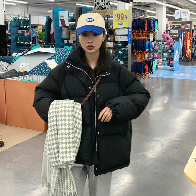 Парка женская зимняя с воротником-стойкой, мягкая однотонная теплая простая свободная шикарная пуховая куртка в Корейском стиле Харадзюку для отдыха, большие размеры