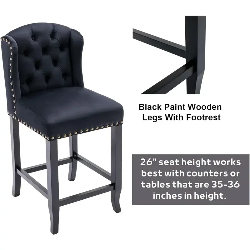 Барная модель 2, 26 дюймов, высота стола с бархатной спинкой, Современные Бархатные стулья, кухонный остров с деревянными ножками, барный стул