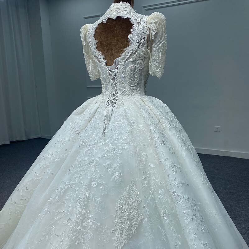 Nowa, wyśmienita damska długa sukienka Organza ślubna do podłogi cekinowa koronka plisa szata Mariée MN166