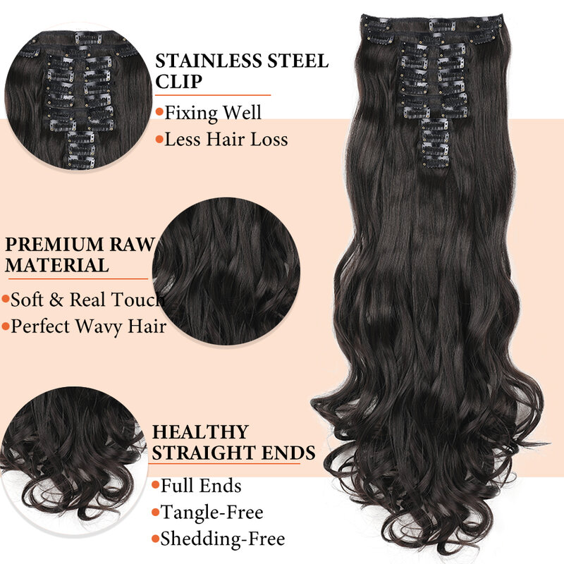 Włosy doczepiane Clip in 24 Cal długie faliste wysokiej jakości syntetyczne treski 12 sztuk/paczka grube podwójne pasma miękkie włosy dla kobiet