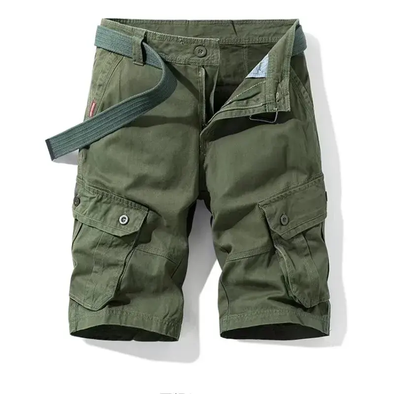 Mens Cargo Shorts Homme Button with Zipper Short Pants for Men Work Clothes Elegant Casual Cotton Jorts New in Harajuku Loose