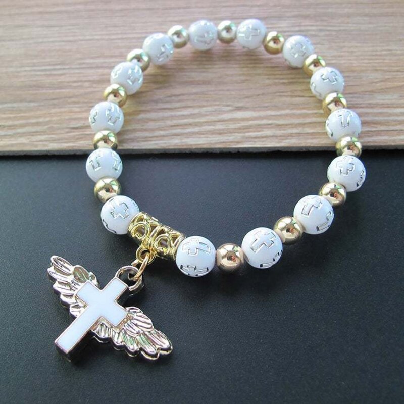 Красивые религиозные растягивающиеся браслеты, очаровательный ангел для креста, четки, браслет, католический кулон для женщин,
