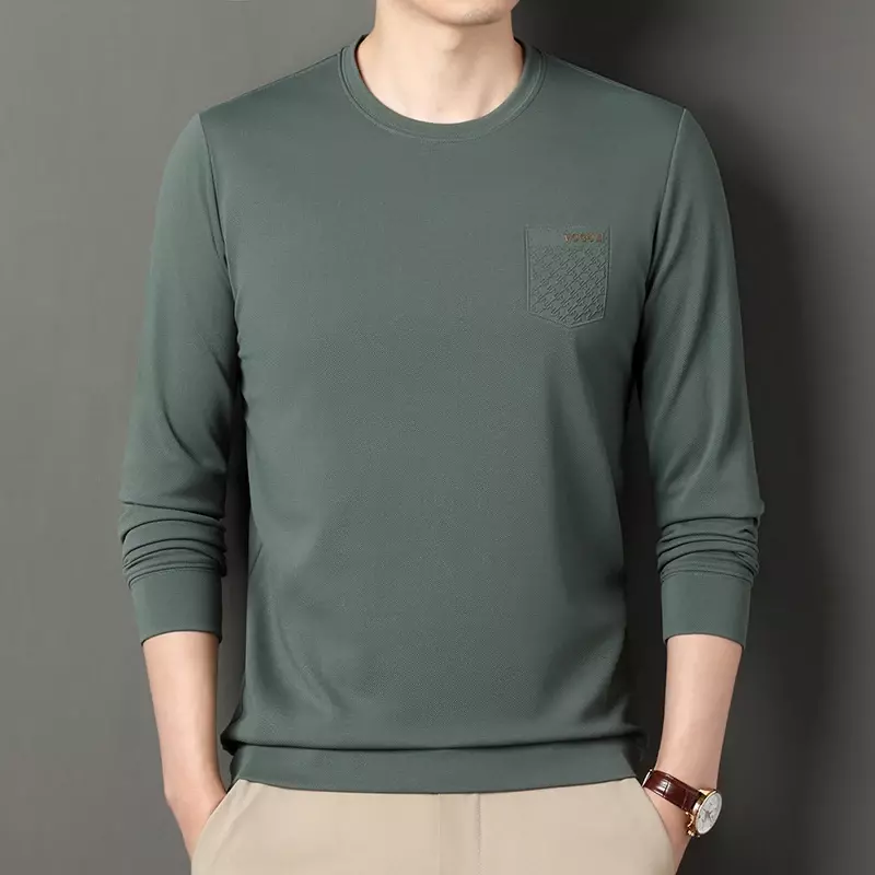Heren Nieuwe Herfst/Winter Effen Kleur Veelzijdige Casual Lange T-Shirt