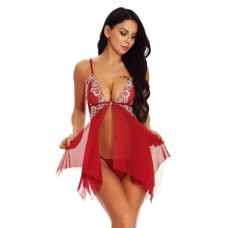 New Sexy Red Lingerie Transparan Summer Sexy women's Ladies Bride Robes Backless Robe Satin Silk Lace Night Wear Gown Sleepwear