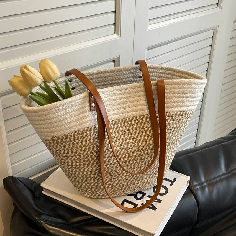 Женская плетеная Сумка-корзина для овощей, ручная пляжная сумка для отдыха и отдыха, вместительная сумка-тоут на одно плечо для поездок, новинка 2024