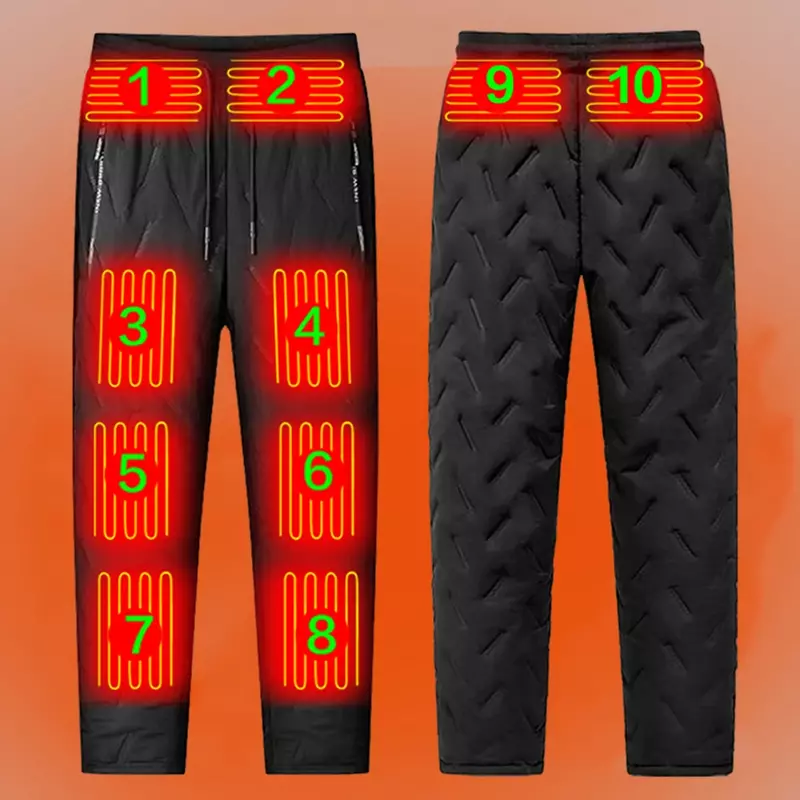 Calças térmicas aquecidas USB para homens, cintura elástica, calças masculinas casuais, esportes ao ar livre, esqui, pesca, motocicletas, tamanho grande, 6XL