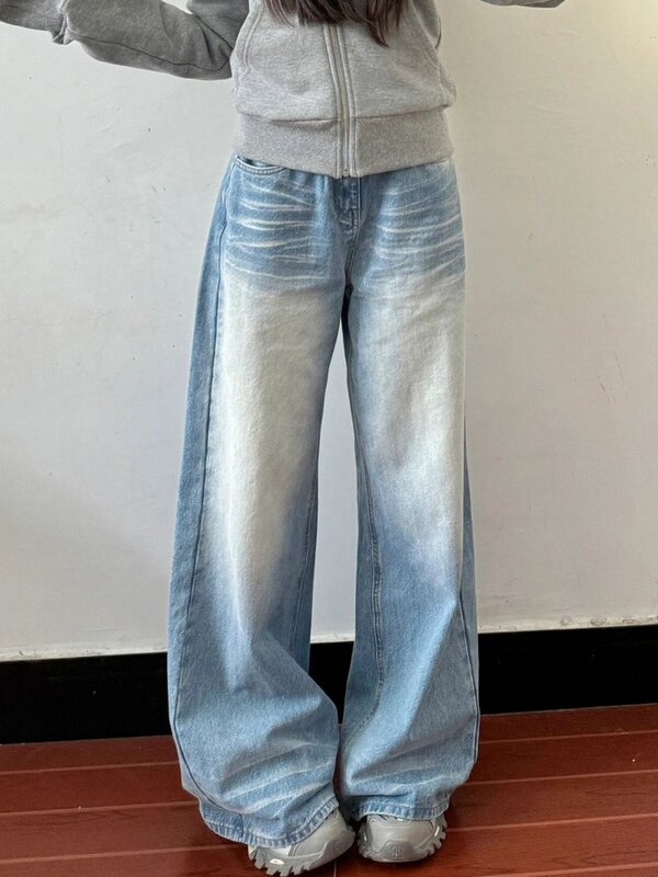 HOUZHOU Y2k Vintage longgar Jeans Wanita Mode Korea celana Denim Harajuku Streetwear Kpop kasual celana gaya Jepang musim semi