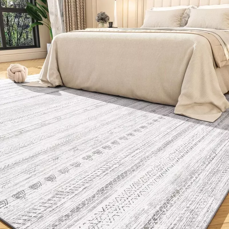 Karpet Area 8x10 untuk ruang tamu karpet dapat dicuci tanpa tekanan dalam ruangan karpet Boho Maroko netral karpet Area Ultra lembut untuk B