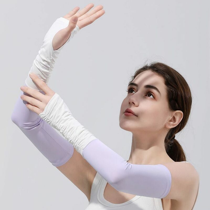 Mangas De Braço Longo Moda Ice Silk Elastic Sun Protection Gloves, Luvas Finas Sem Dedos, Ciclismo Condução Luvas De Corrida