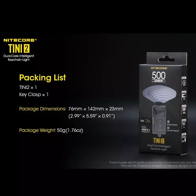 Nitecore tini2 mini schlüssel bund led taschenlampe 500lumen eingebauter 280mah li-ion akku typ c wiederauf ladbarer edc taschen troch
