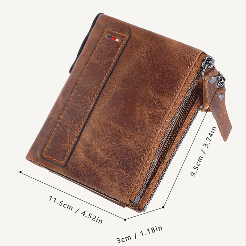 رجل حقيقي محفظة جلدية فاخرة مصمم الرجال محفظة حامل بطاقة محافظ قصيرة مع سستة جيب الرجال المال حقيبة هدية