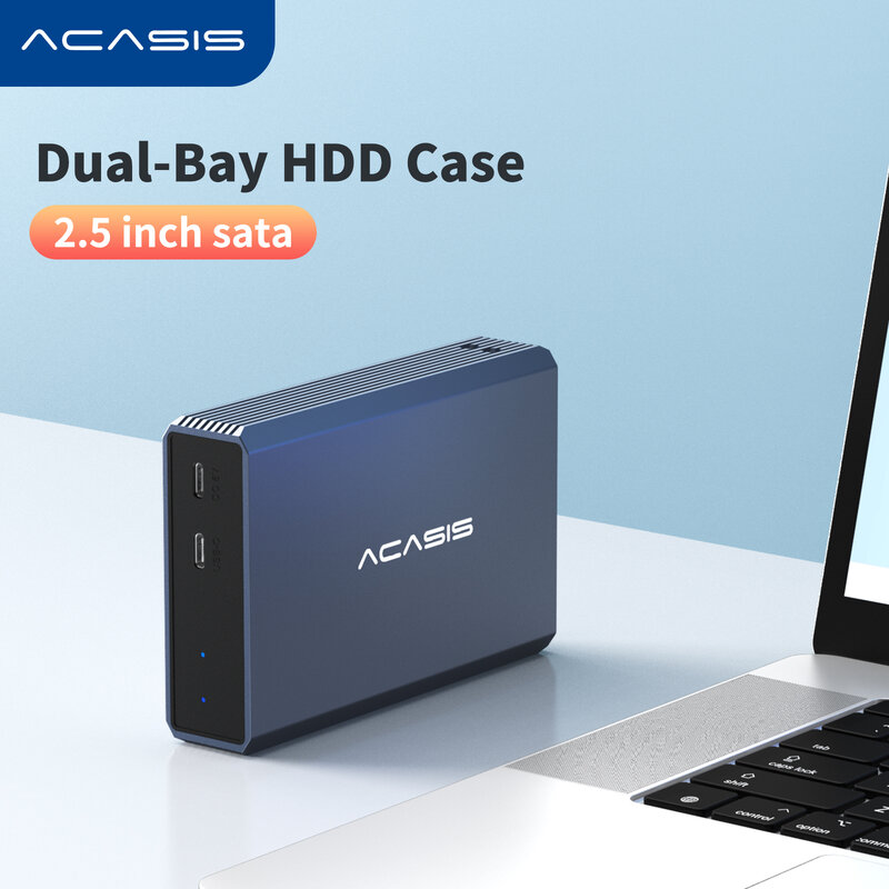 Acasis-Gabinete de Disco Rígido Externo Dual Bay, Caso HDD com Função RAID, SSD, SATA, Array, PC Case, 2.5"