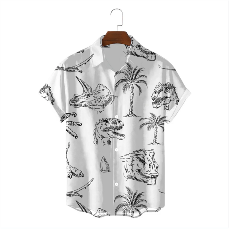 Camisa hawaiana con solapa de gato Animal para hombre, camisa informal de manga corta cómoda, ropa de verano