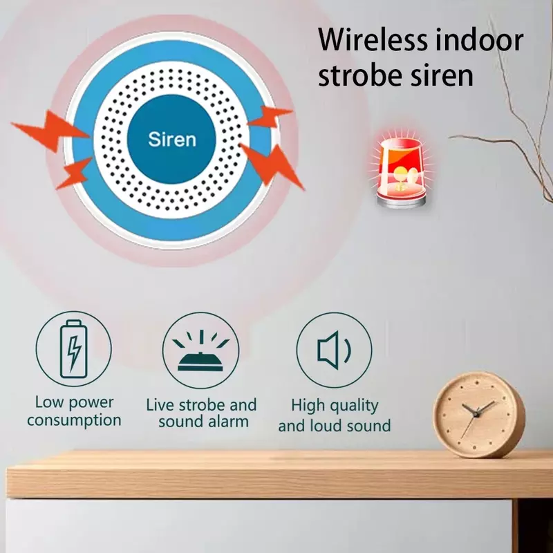 Sirene lampu strobo dalam ruangan 433MHZ sirene lampu strobo Mandiri Mini sistem Alarm suara keamanan rumah dengan Sensor pintu PIR