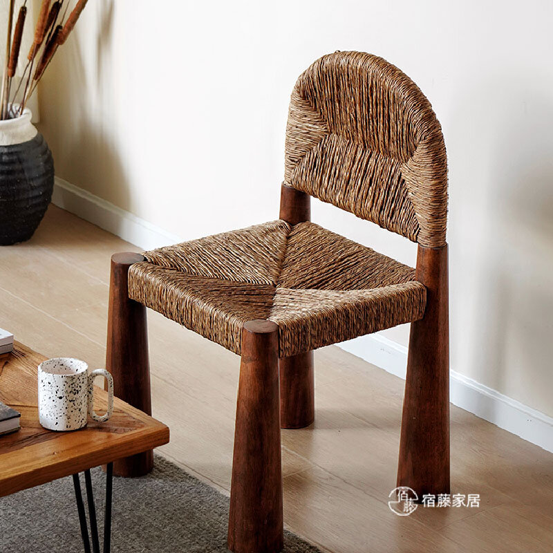 Скандинавский Плетеный обеденный стул из виноградной травы, дизайнерский стул в средневековом стиле, домашняя обеденная скамейка, Кресло со спинкой для дома и кафе