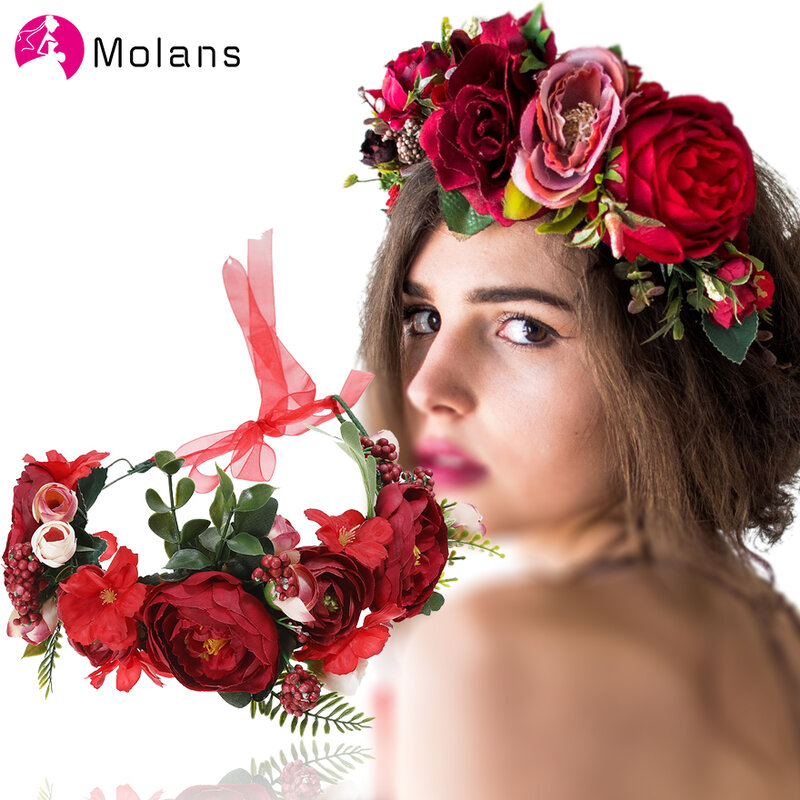 Molans Mahkota Bunga Mawar Musim Semi Romantis Chic Karangan Bunga untuk Pengantin Pernikahan Boho Wanita Dirangsang Karangan Bunga Anak Perempuan