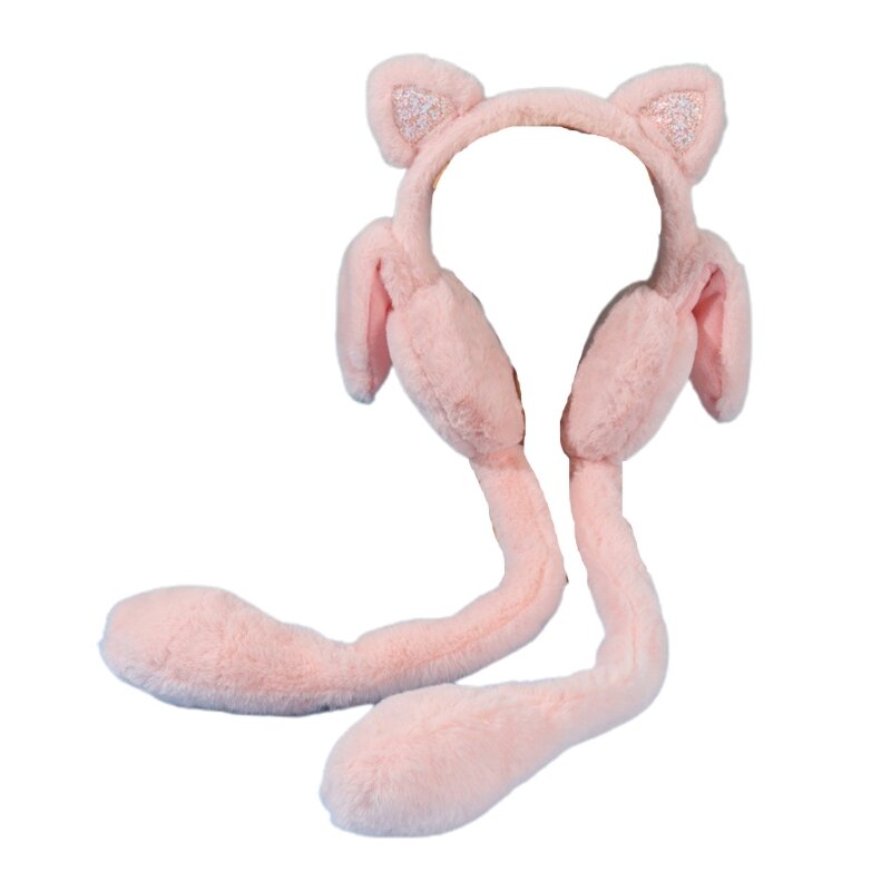 غطاء أذن للأطفال من A2ES بتصميم كرتوني شتوي مع غطاء متحرك لأذن القطة من القطيفة لتدفئة الأذن