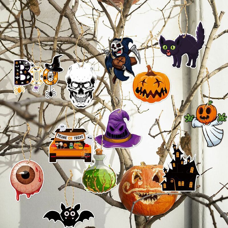 1 zestaw Pumkin czaszki wiszące ozdoby baner balony impreza z okazji Halloween wisiorek dekoracyjny straszny dom na zewnątrz Halloween wystrój Suppli