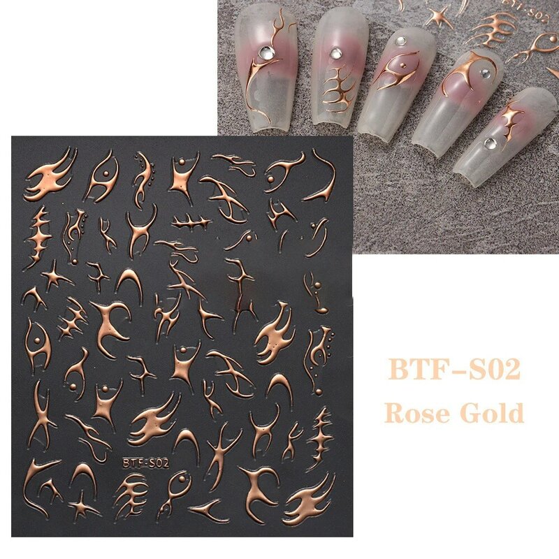 3d Nail Sticker Gold Bronzing Stripe Lines Sliders Nail Art Decals Love Heart Silver Fish Bone Line Manicure Adhesive Stickers