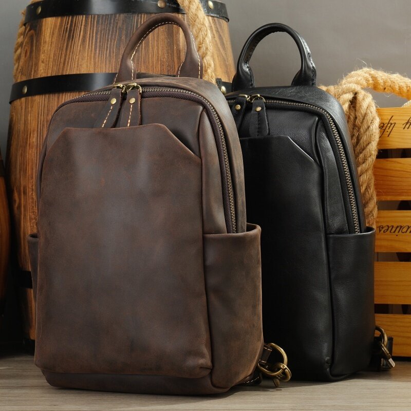 Casual Crazy Horse Leather Chest Bag Luxury Men Business Shoulder Bag Large Capacity Chest Pack Male Crossbody Bag
