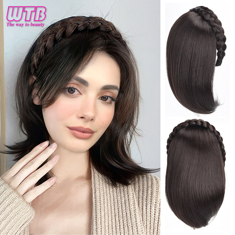 WTB rambut palsu sintetis, satu buah Wig kepala wanita, rambut kepang semi-tutup kepala cocok untuk pakaian sehari-hari