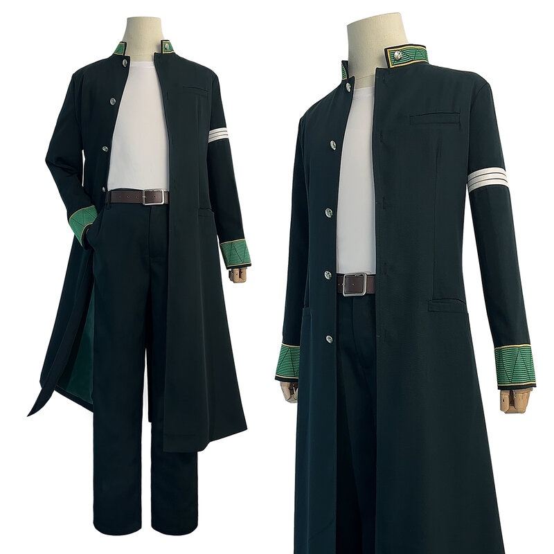 HOLOUN sabuk Cosplay Anime hayime Umemiya, kostum Wig hijau panjang Trech mantel celana seragam putih