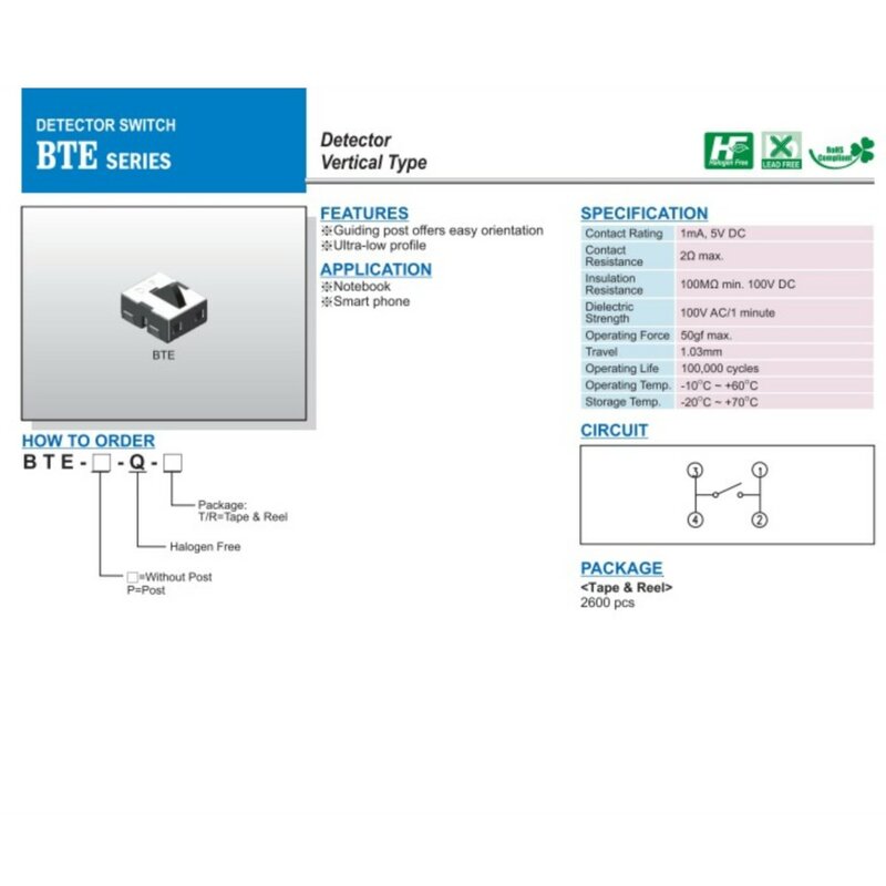 5Pcs SMD Kleine Micro Taiwan Patch 4 Fuß Schalter Erkennung Schalter Micro Taste Touch Schalter Reset BTE-P-Q-T/R