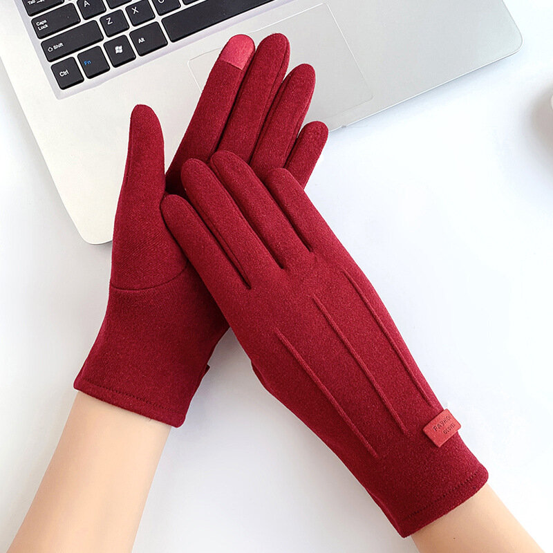 New Women Keep Warm Touch Screen Plus Velvet Inside Thicken Windproof Cycling Simple Style Fashion Elegant Elasticity Gloves