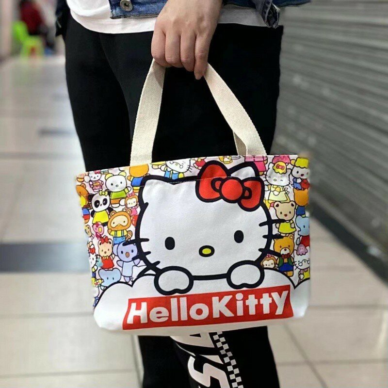 Холщовая Сумка-тоут с мультипликационным рисунком из аниме «Hellos Kittys», Портативная сумка через плечо, сумки для хранения, сумки для шоппинга, подарки, игрушки