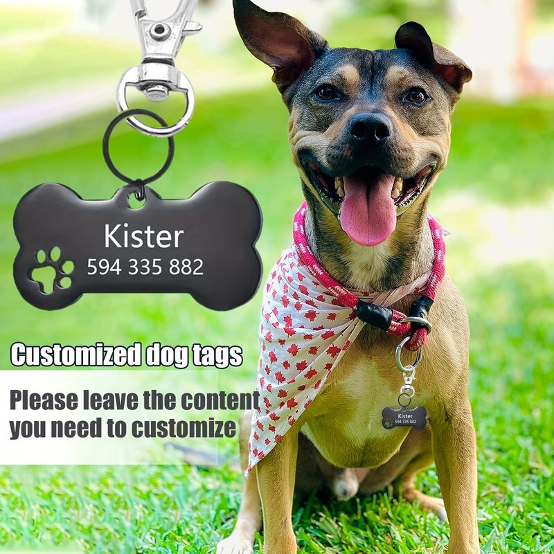 Personalizado Dog ID Tag, personalizado gravado, aço inoxidável Pet Name Tag, Acessório Dog Collar, Pequeno, Médio e Grande, 1Pc