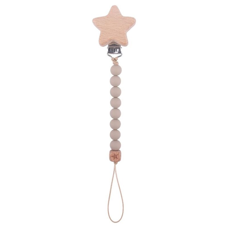 Safety Environmental Food Grade Wooden Beads Star Silicone Molar Chain Pacifier Clips Chains Lanyard Baby Pacifier Chain