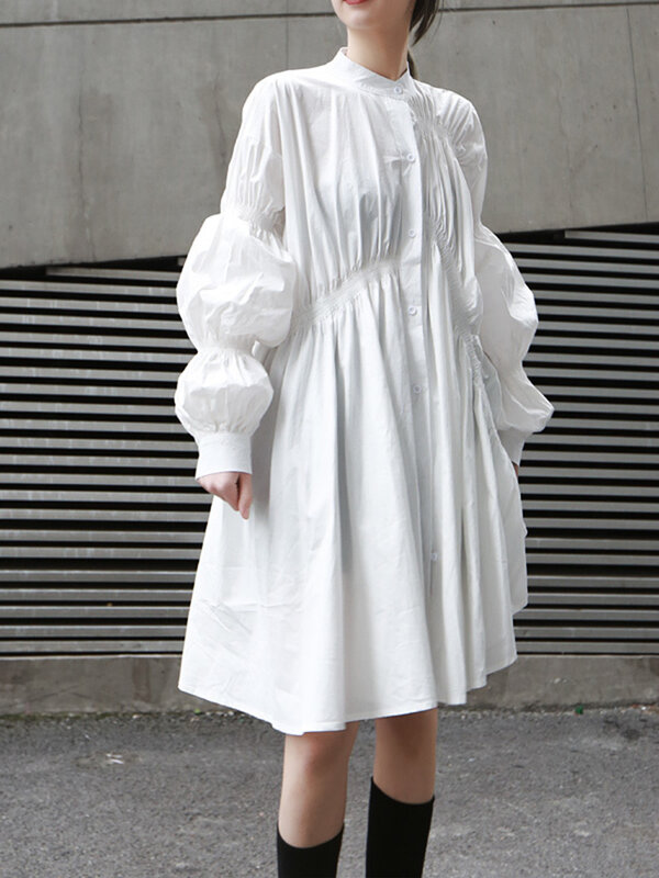 Женская Асимметричная Длинная блузка с оборками, белая Свободная рубашка большого размера с отложным воротником и длинным рукавом, весна-осень 2024, JO478