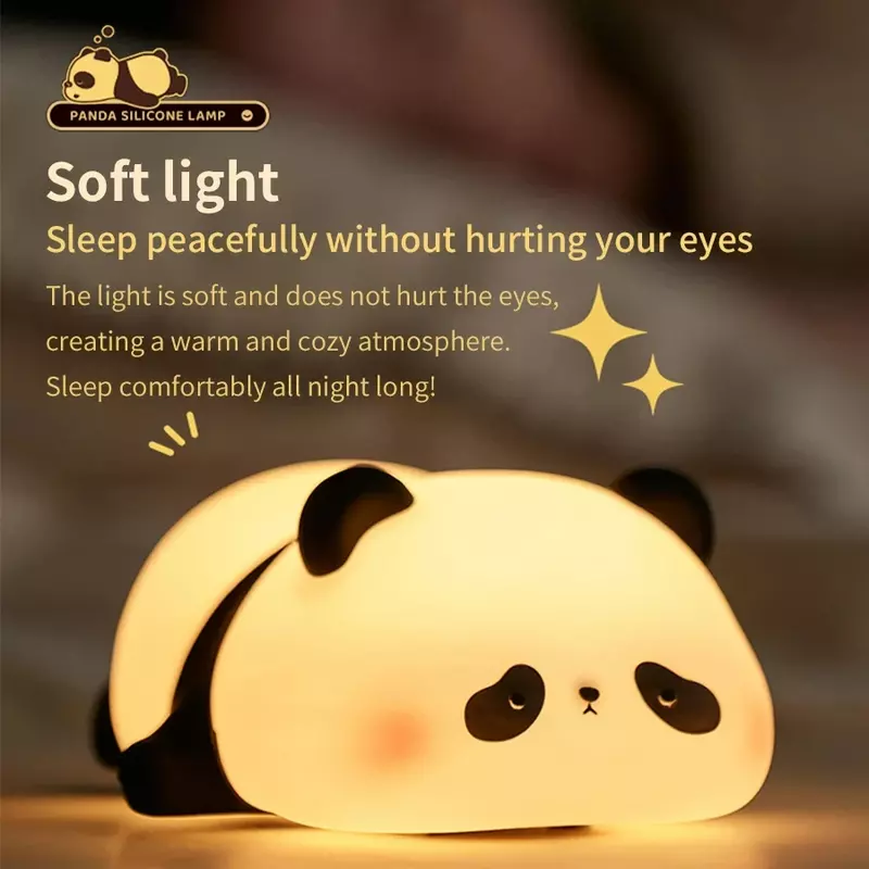 Akimid-ミニパンダの小さな夜のライト、充電式の目の保護ランプ、調光睡眠、ベッドサイドランプ、誕生日プレゼント、寝室の装飾