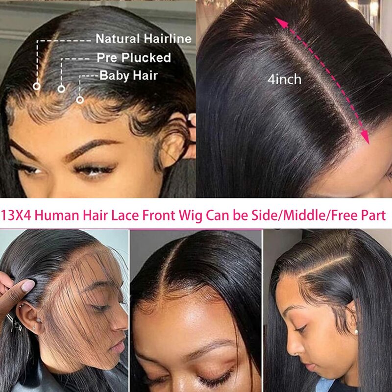 Koronkowe peruki z przodu z ludzkich włosów HD dla kobiet proste 13x4 przezroczyste koronki frontalne ludzkie włosy peruka wstępnie oskubane na wyprzedaży
