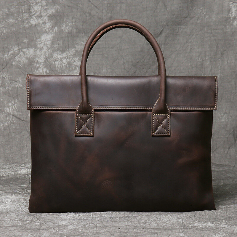 Genuine Leather Briefcase For Men Crazy Horse Top Layer Cowhide Vintage Executive Laptop Office Handbag Tote Business Clutch Bag