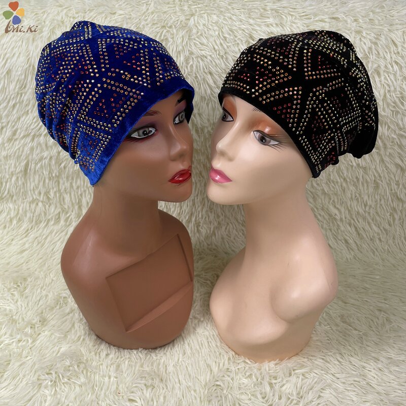 2023 najnowsze damskie aksamitne diamentowe kapelusze modlitewne muzułmańska czapka na głowę dubajska w stylu Casual, imprezowa okazjonalne letnie kapelusze modlitewne